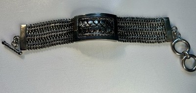 STERLINGSILBER BALI GEWEBT FUCHSSCHWANZ BREITE PLATTE ARMBAND KNEBELPUNKTE 86 Gramm 8 Zoll