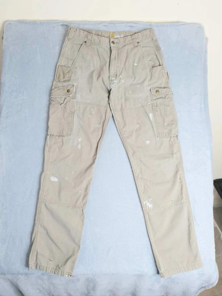 Carhartt Cargo Trousers Mens W32 L28 Beige B342 Double Knee Ripstop Workwear, photo 2 of 5