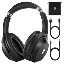 R Black Wireless Bluetooth Over-Ear Headphones with Pouch, USB-C  Audio Cable