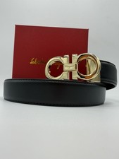 Ferragamo Men's Leather Belt Size 32-34 - Black/Gold