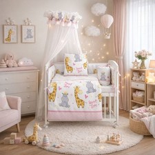 Mobil Beistellbett Baby Komplettset Rosa mit Matratze & Zoo-Design