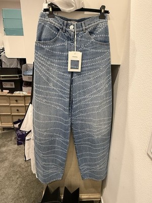 Chanel Spring/Summer 2025 Light Denim Straight Jeans with Pearl & CC Logo SZ 36