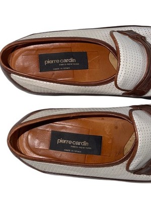 Vintage Pierre Cardin Loafers Men Sz 7.5 M White Brown Leather