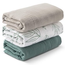 Muslin Swaddle Blankets for Newborn, 3 Pack Breathable Soft Receiving Blanket...