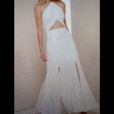 NWOT Mignon VM1722 White sequin illusion dress size 10