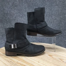 Crown Vintage Boots Womens 9 M Biker Black Faux Leather Side Zip Block Heels