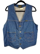 Wrangler Men's 1980s Vintage Blue Denim Vest Size L Regular 100 Cotton