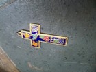 VINTAGE cross pendant Large colorful purple stained glass window enamel gold — photo 7