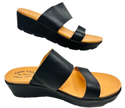 Kork Ease Wedge Sandals Womens 9 KANE Black Leather Platform Slide K50203
