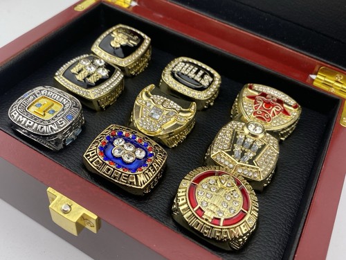 Set 9 anelli Chicago Bulls Michael Jordan Championship con custodia UNC Dream Team HOF - Foto 3 di 12