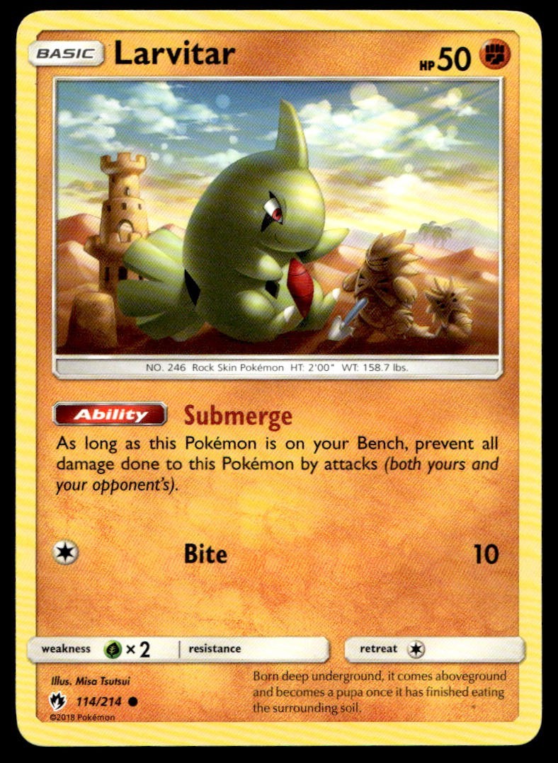 Larvitar 114/214 Pokemon Card Lost Thunder Common 50 HP Lightly Played DJ