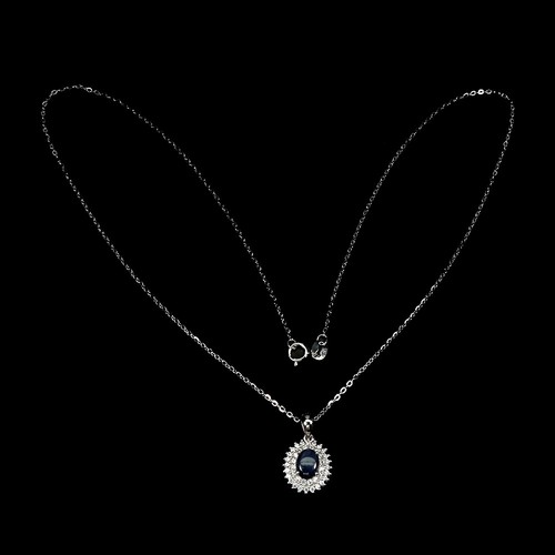 925 Sterling Silver Necklace Oval Star Sapphire 7x5mm Gemstone Jewelry 18 Inches - Picture 3 of 13