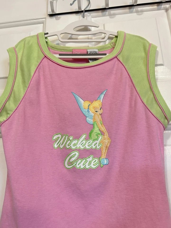 Винтажный Y2K Disney Динь-Динь Юниоры Средний Топ Злой Милый Зеленый Розовый Блестящий - Изображение 2 из 4