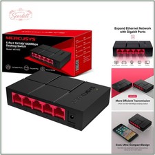 5-Port Unmanaged Ethernet Hub - 10/100/1000Mbps, Energy Saving, Compact Design