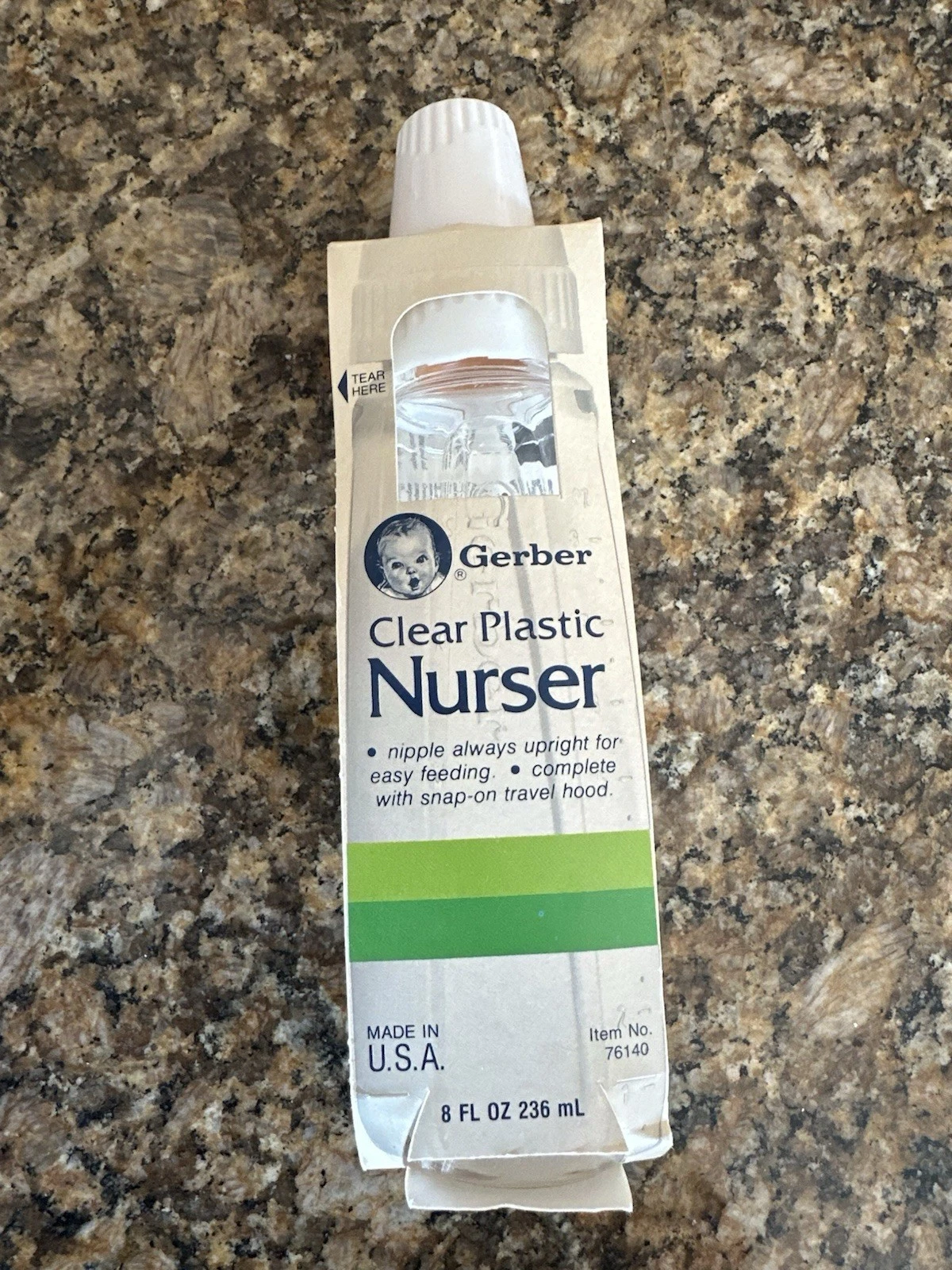 VTG New Gerber Baby Bottle Clear Plastic Nurser Feeding 8oz Rubber Nipple NOS