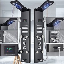 Pannello Colonna doccia miscelatore idromassaggio LED nero inox cascata doccetta