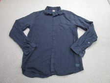 Scotch Soda Shirt Mens XL Navy Blue 100 Linen Button Up Long Sleeve Casual
