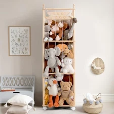 Mloong Stuffed Animal Storage, Wood Stuffed Animal Zoo Storage,Space Save Toy