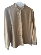 Vintage 90s St John Sport Jacket Tan Blush with Gold Bead Trim Made in USA Sz L