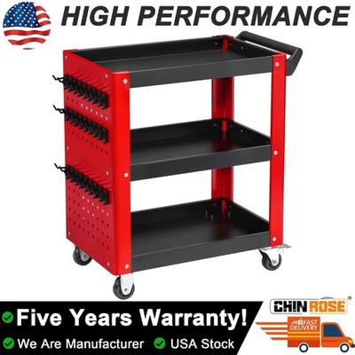 Chinrose Tool Cart on Wheels Rolling Work Cart w/ Pegboard Black Red NEW Cart US