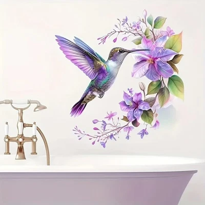 1PC Purple Flower Hummingbird Wall Sticker Removable Self-Adhesive Decal - image 1 of 4