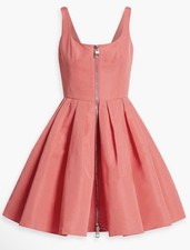 Alexander McQueen Zip Front Pleated Mini Dress Coral Pink IT40 UK8 Made Italy