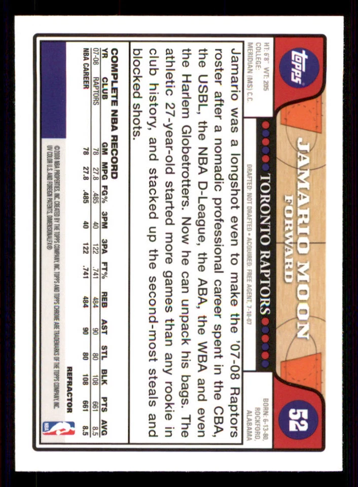 2008-09 Topps Chrome Refractors #52 Jamario Moon - Image 2 of 2