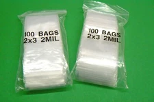 200 Reclosable Bags 2x3 Clear Zip Seal Lock 2mil Poly Bag 2" x 3" 200 