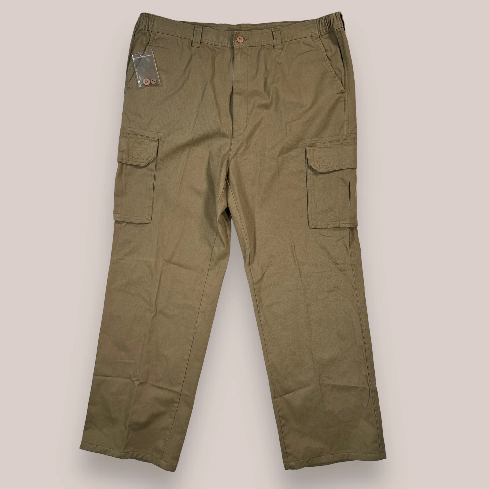 NEW Boulder Creek Olive/Brown Elastic Waist Cargo Pants Big & Tall Mens Sz 44/38