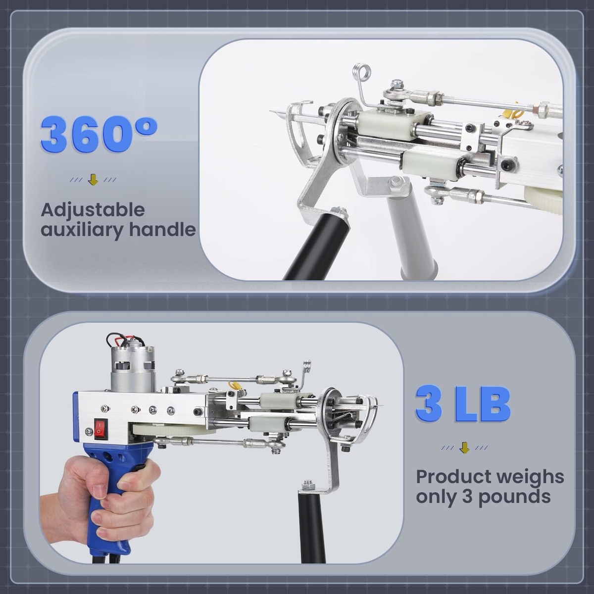 Pistolet Tufting Helangel 2 En 1 Électrique - Machine à Tapis 5-40 Points/s - Kit Professionnel