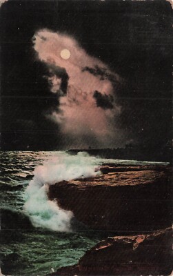 Moonlight on the Pacific Everett WA Washington Beach Surf Night Vtg Postcard H10