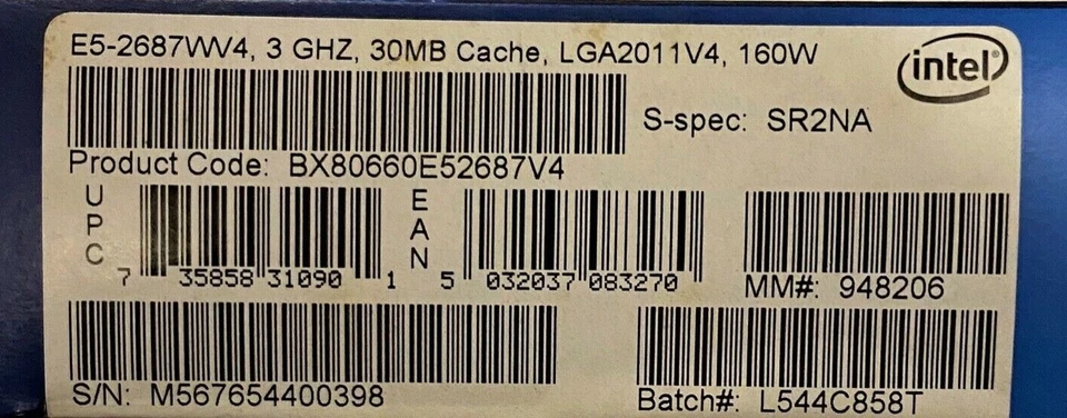 Intel BX80660E52687V4 SR2NA Xeon Processor E5-2687W v4 30M Cache, 3.00 GHz NEW - Image 2 of 2