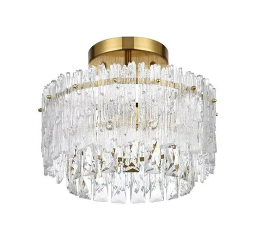 Crystal Chandelier Flush Mount Satin Gold Living Dining Room Light Fixture 12 in - Picture 4 of 10