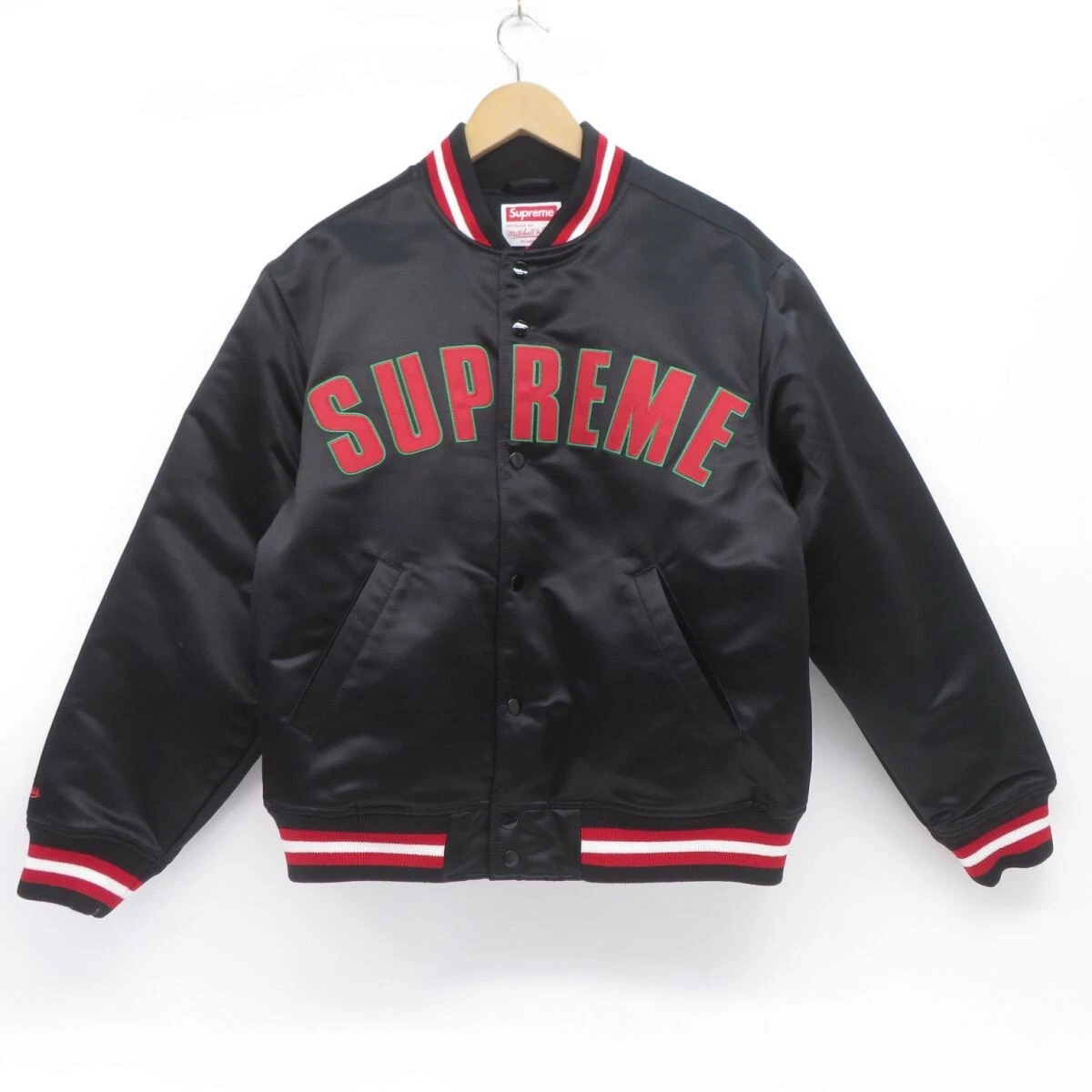 Veste universitaire satin Supreme X Mitchell & Ness 21ss broderie logo noir S