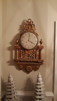 Hans Hessman 18th Century Hand Carved Giltwood Antique Clock