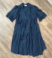 Vintage 70s 80s Blue Polka Dot Skirt Set Ruffle Sleeve Circle Skirt EUC