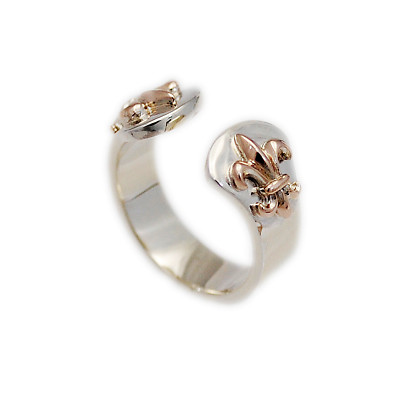 PINK GOLD FLEUR DE LIS 925 STERLING SILVER BIKER ROCKABILLY GOTHIC RING ks-r035