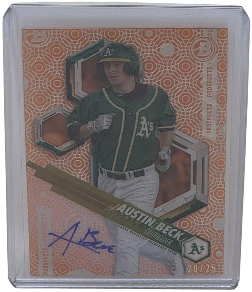 Austin Beck 2018 Bowman High Tek Prospects Orange Auto Rookie #20/25 A's #PHT-AB