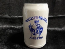  Vintage Stoneware - Malteser Brauerei Beer Stein -1.0 L -Germany -1960's/70's?
