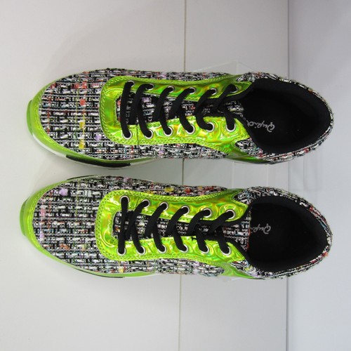 Qupid Women's Black & Neon Lime Fashion Sportie Patterned Sneaker Size 10 New - Picture 6 of 13