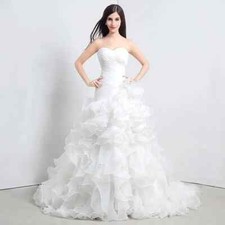 A-line Wedding Dress Bride Corset Ruffles Cathedral Train Lace Up Bridal Gowns