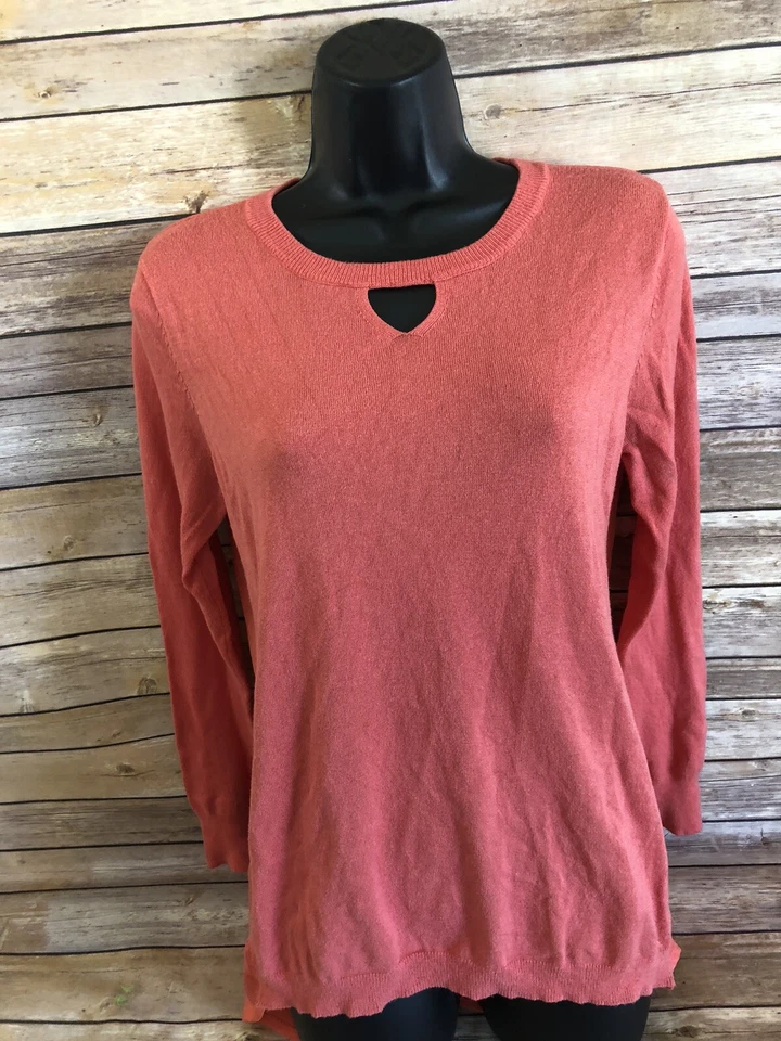 Suéter One A Keyhole para mujer talla pequeña manga larga coral top pulóver informal Foto 4 de 4