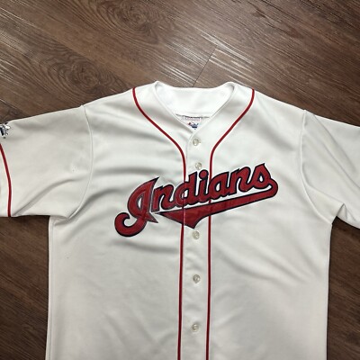 Vintage Majestic MLB Cleveland Indians White Team Baseball Jersey