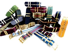 NATO ® 1pc Single Pass Twill Slant nylon GOLD Buckle watch band strap IW SUISSE