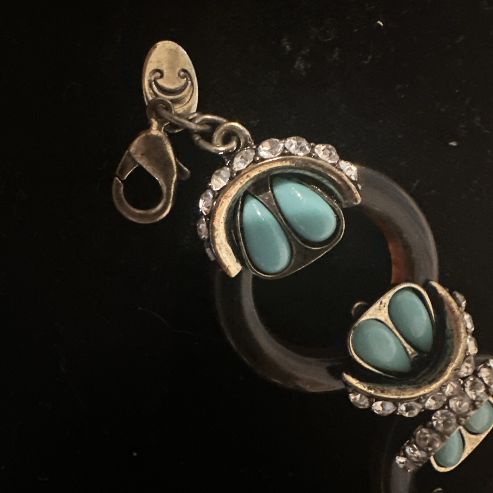 Faux TORTOISE SHELL LINK TURQUOISE RHINSTONE BRAC… - image 3