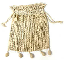 Antique Crochet Handbag Reticule Baubles Drawstring Purse Pouch Handmade