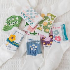 5 Pairs Womens Ladys Cotton Socks Warm Flower Design Casual Dress Work Socks 6-9