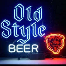 Chicago Bears Old Style Beer 20"x16" Neon Light Sign Lamp Bar Open Wall Decor