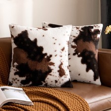 Woaboy Pack of 2 Luxury Faux Fur Throw Pillow Covers Cowhide Decorative Soft Flu