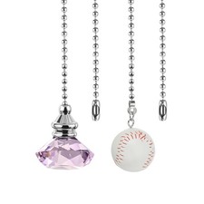 2Pcs Crystal Diamond/Baseball Ceiling Fan Pull Chain Extension, Pink/White